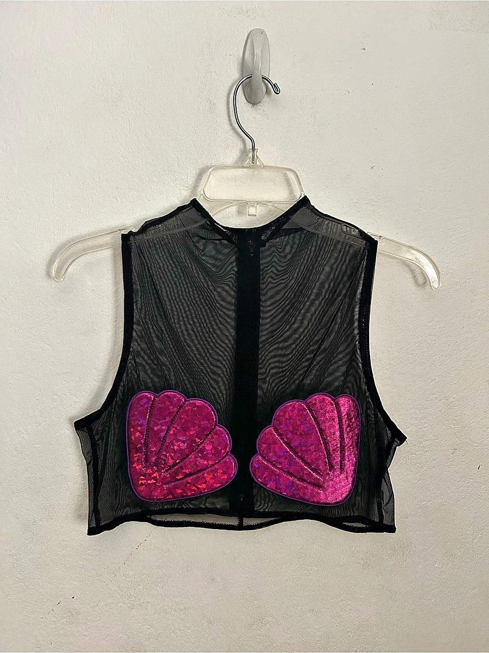 Black Mesh Shell Crop Top Like New